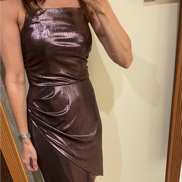 Bcbg metallic strapless asymmetrical dress rose gold size XS bodycon - Picture 2 of 7